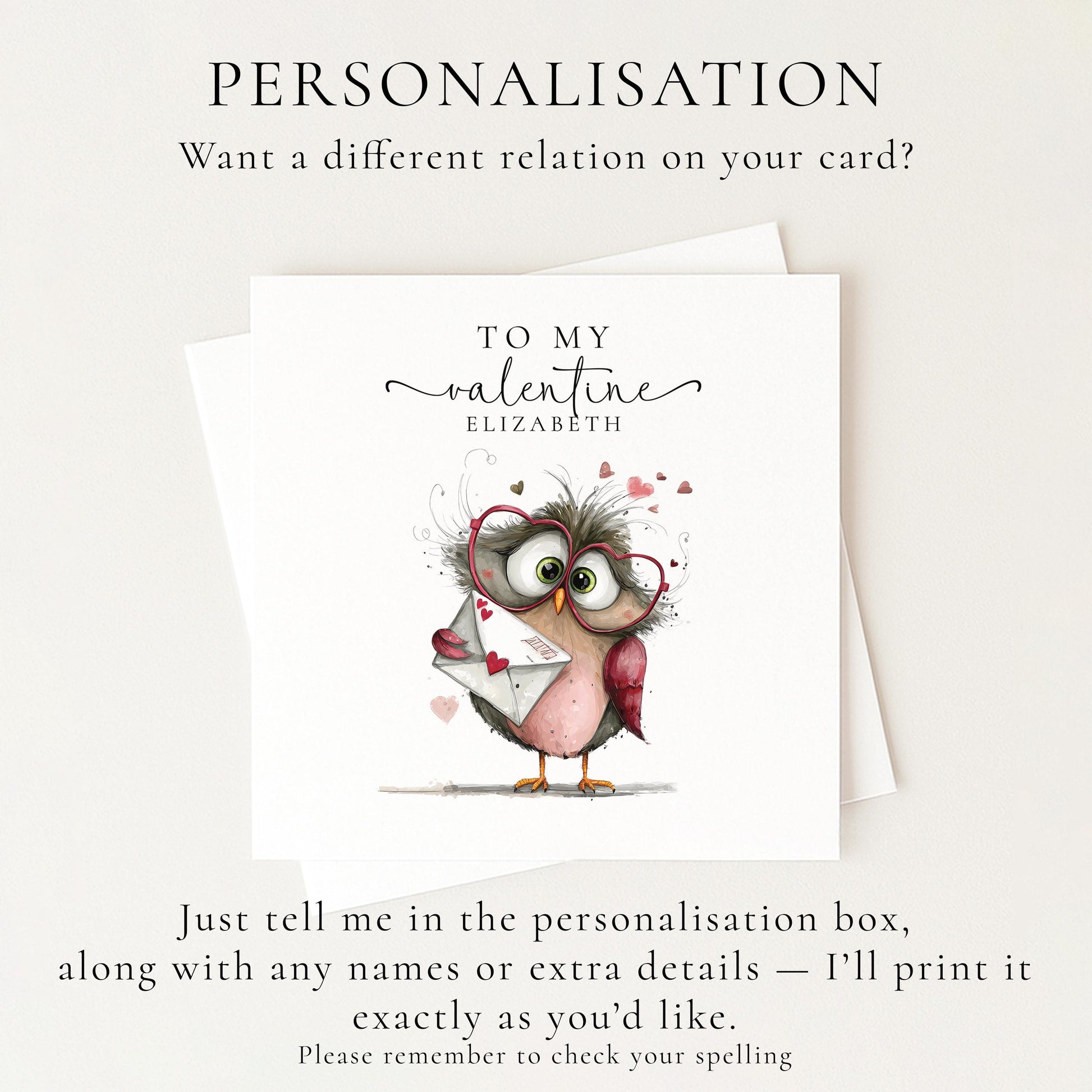 Cute Owl Valentine’s Card Personalised Valentine Card for Her or Him To My Valentine Card Funny Owl Love Card, Romantic Valentine’s Day Card