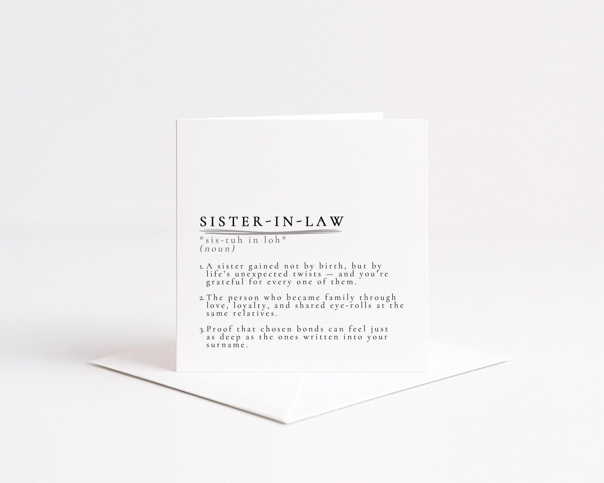 Sister-in-Law Definition Card, Dictionary Meaning Sister in Law Birthday Card, Sentimental Minimalist Card for Sister-in-Law,