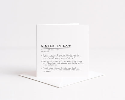 Sister-in-Law Definition Card, Dictionary Meaning Sister in Law Birthday Card, Sentimental Minimalist Card for Sister-in-Law,