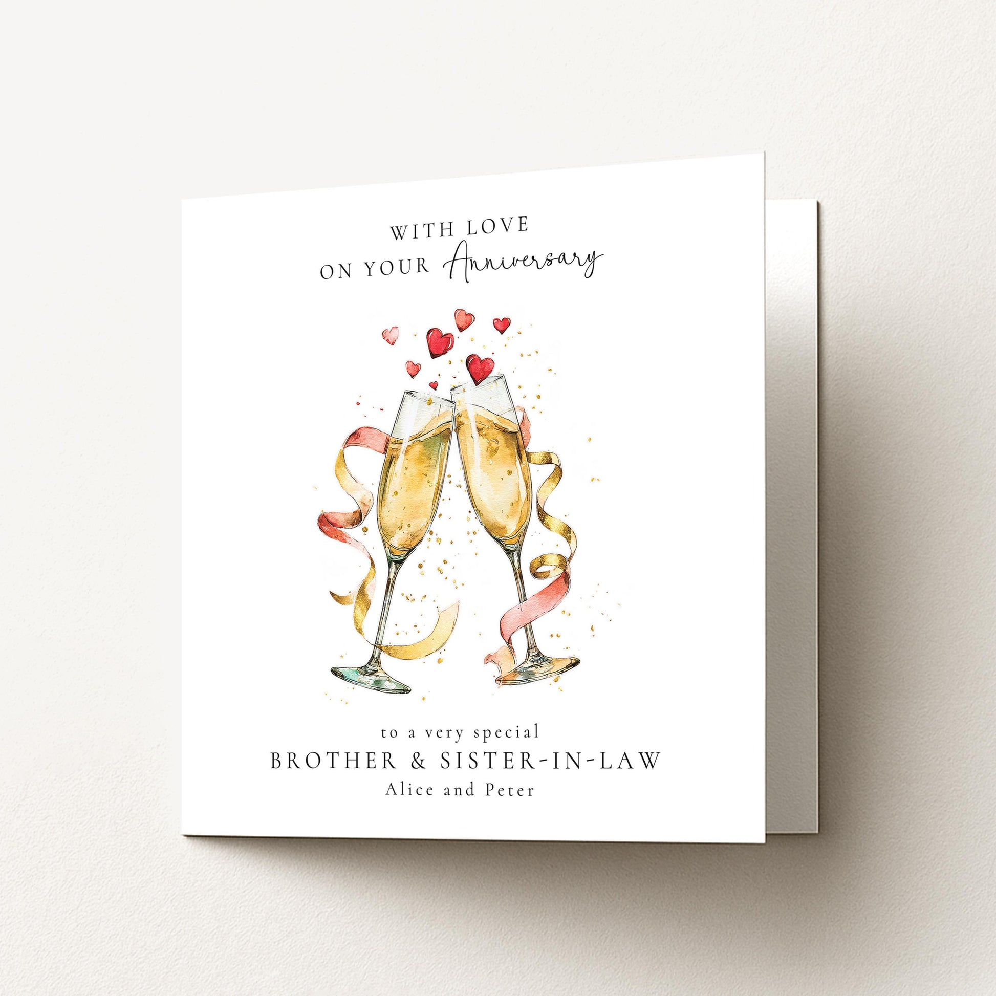 Personalised Anniversary Card, Anniversary Card for Brother and Sister in Law, Champagne Glasses Card, Custom Names Card