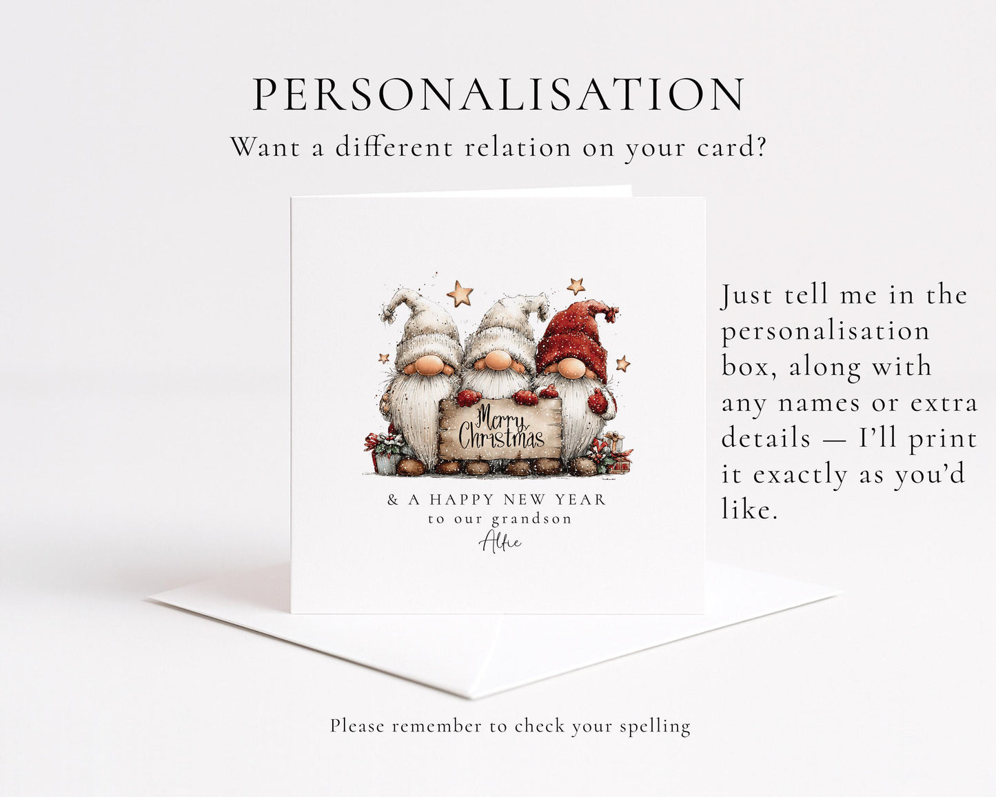 Christmas Card for Grandson, Cute Gnome Christmas Card, Merry Christmas and Happy New Year Card, Personalised Gonk Card