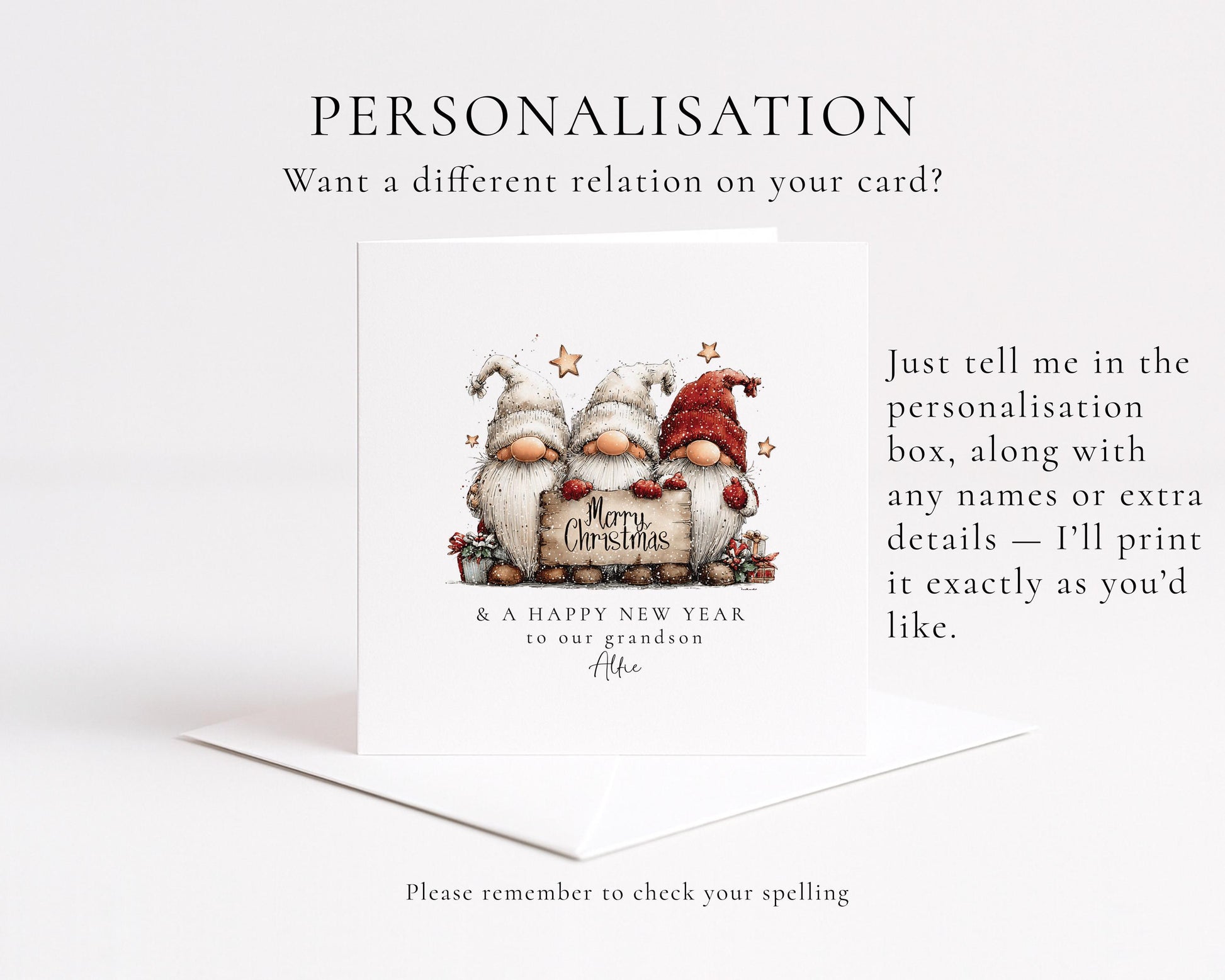 Christmas Card for Grandson, Cute Gnome Christmas Card, Merry Christmas and Happy New Year Card, Personalised Gonk Card