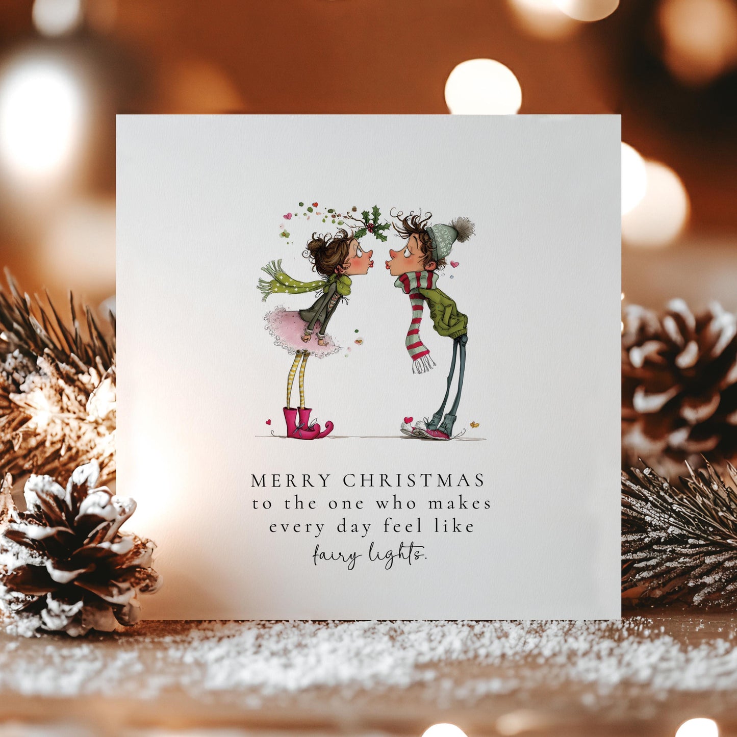 Romantic Christmas Card, Fairy Lights Love Card, Cute Christmas Card for Partner, Boyfriend Girlfriend Husband Wife, Sweet Festive Card
