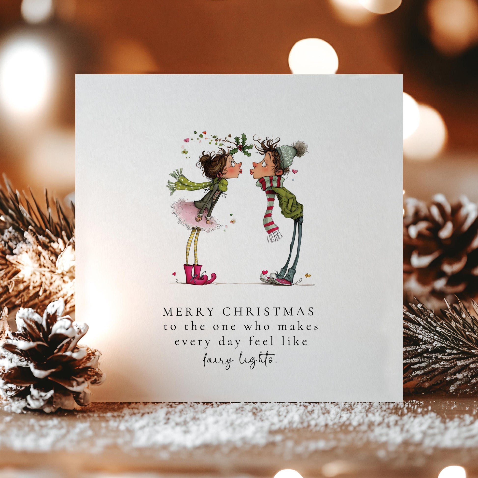 Romantic Christmas Card, Fairy Lights Love Card, Cute Christmas Card for Partner, Boyfriend Girlfriend Husband Wife, Sweet Festive Card