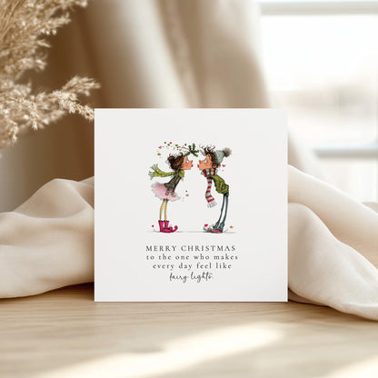 Romantic Christmas Card, Fairy Lights Love Card, Cute Christmas Card for Partner, Boyfriend Girlfriend Husband Wife, Sweet Festive Card