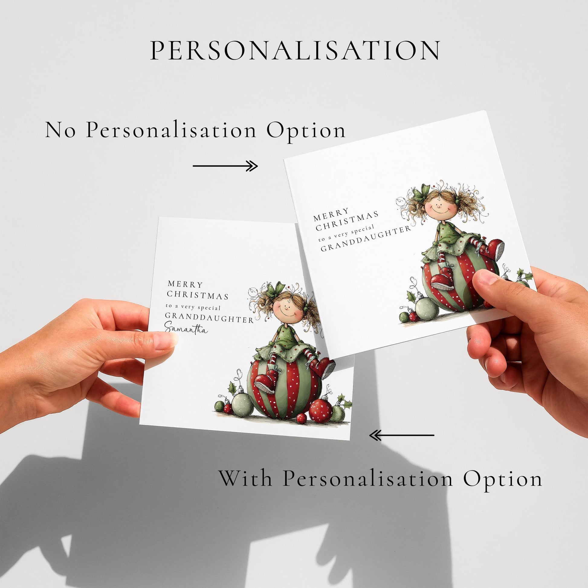 Granddaughter Christmas Card Personalised, Cute Christmas Card for Granddaughter, Festive Girl Illustration, Special Grandchild Xmas Card UK