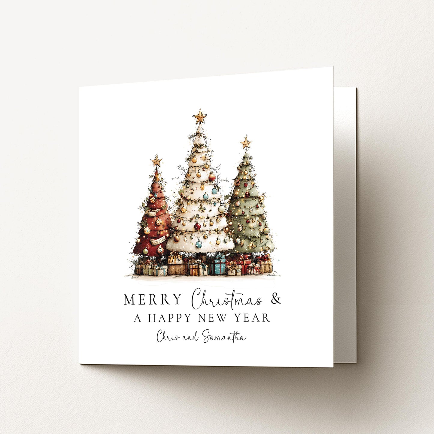 Christmas Couple Card, Personalised Christmas Card for Couple, Custom Name Tree Card, Festive Holiday Card for Partners