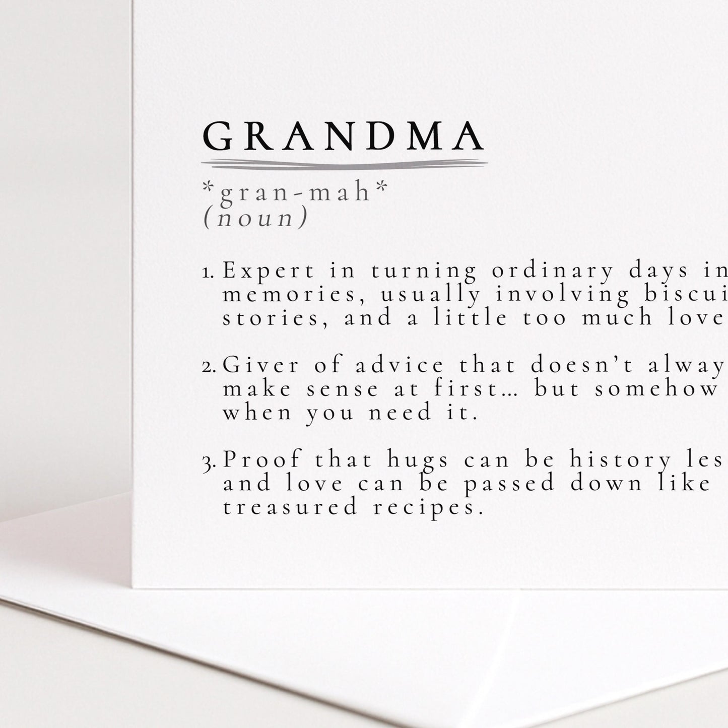 Grandma Definition Card, Dictionary Meaning Grandma Birthday Card, Sentimental Minimalist Card From Granddaughter or Grandson
