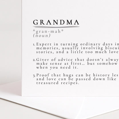 Grandma Definition Card, Dictionary Meaning Grandma Birthday Card, Sentimental Minimalist Card From Granddaughter or Grandson
