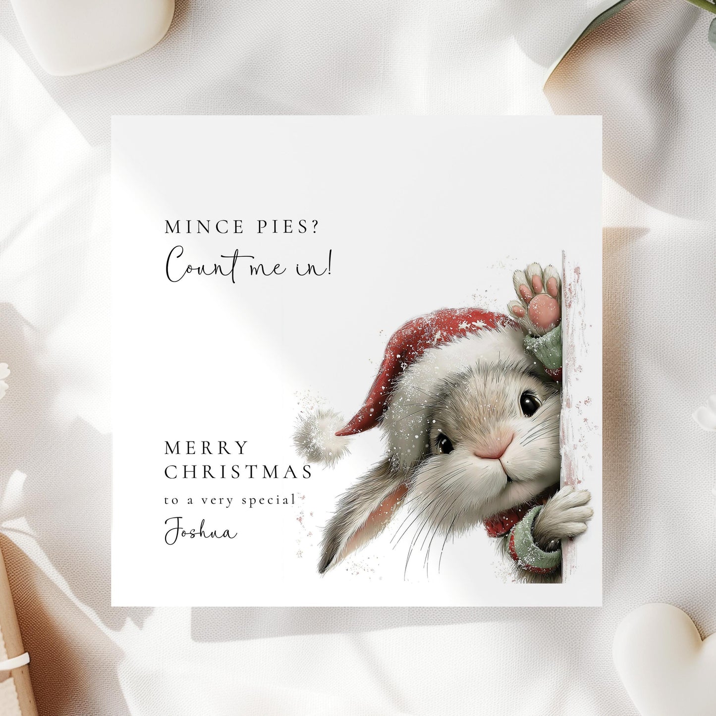 Funny Christmas Card Mince Pies, Cute Bunny Christmas Card Personalised, Kids Xmas Card, Cute Animal Card for Grandson Granddaughter