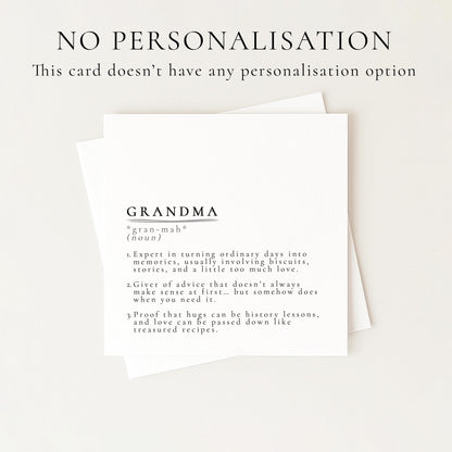 Grandma Definition Card, Dictionary Meaning Grandma Birthday Card, Sentimental Minimalist Card From Granddaughter or Grandson