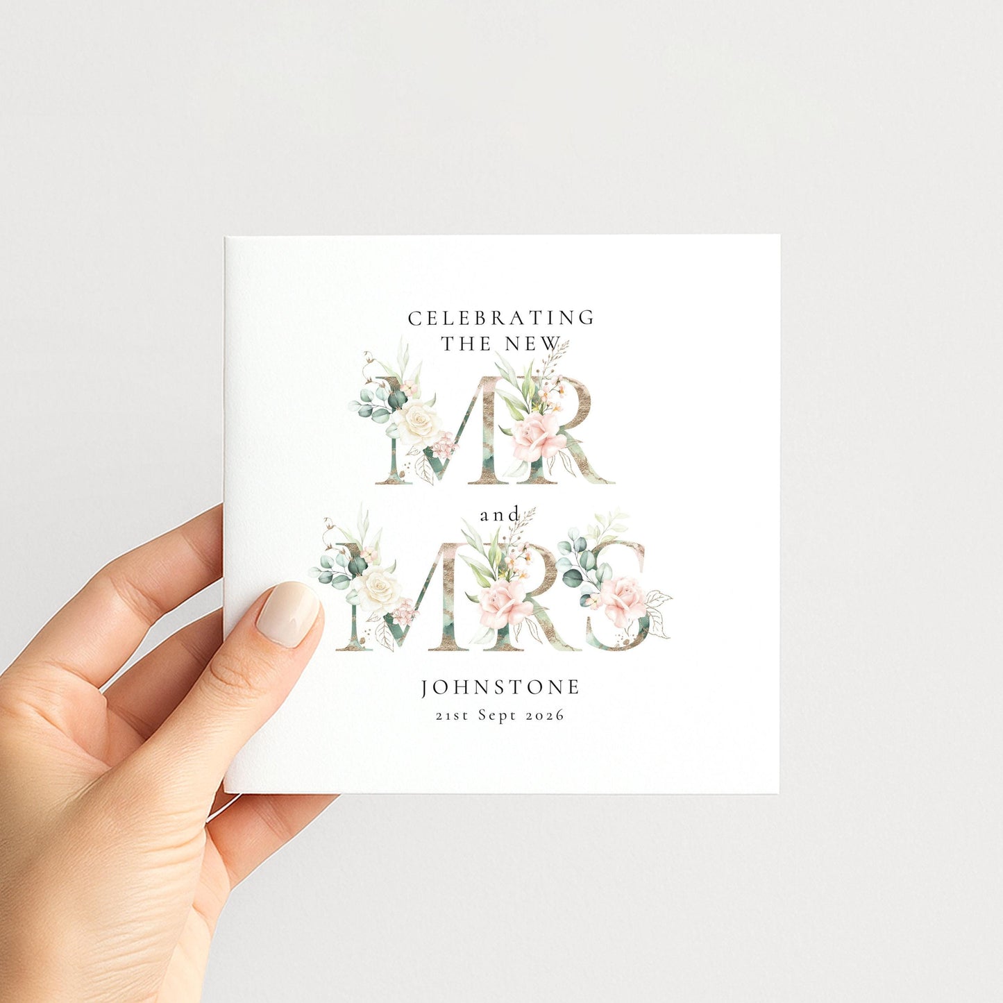 Personalised Wedding Card for Mr and Mrs, Floral Newlyweds Card, Elegant Wedding Card, Custom Couple Name Card