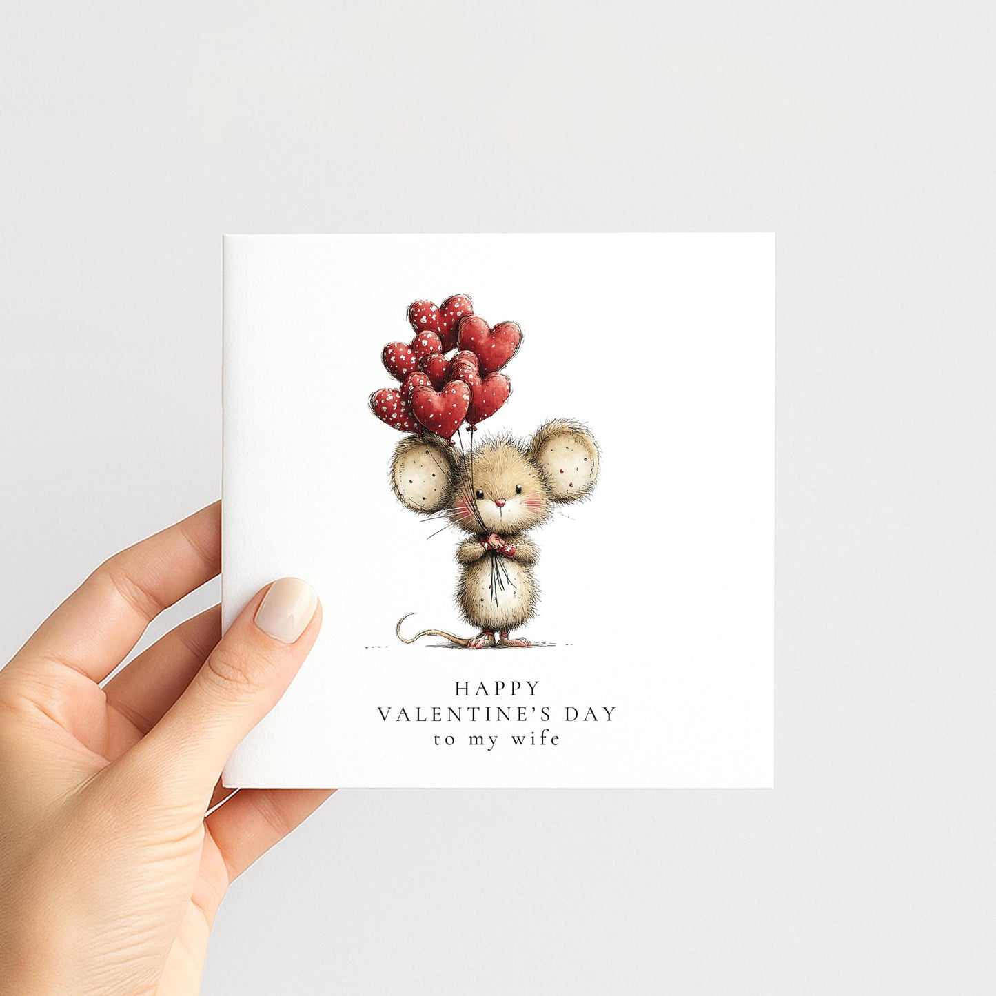 Valentines Wife Card, Cute Mouse Valentine’s Day Card for Wife, Heart Balloon Animal Card, Romantic Cute Wife Card