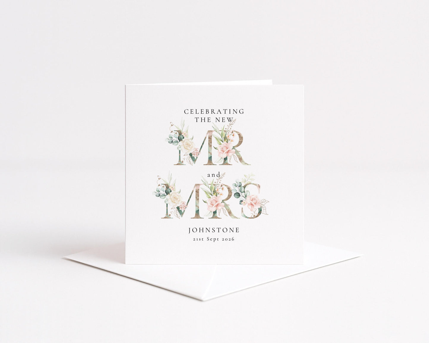 Personalised Wedding Card for Mr and Mrs, Floral Newlyweds Card, Elegant Wedding Card, Custom Couple Name Card