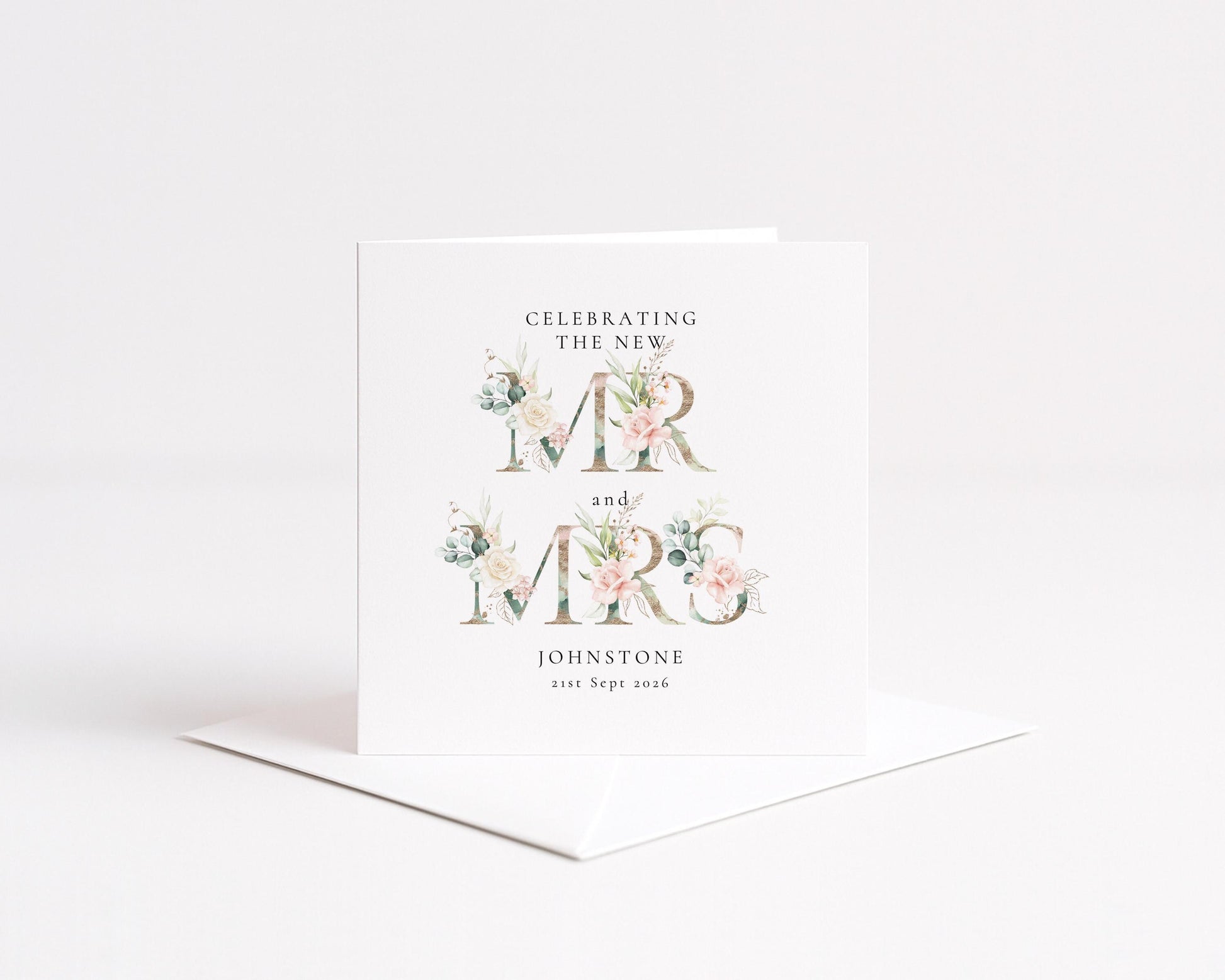 Personalised Wedding Card for Mr and Mrs, Floral Newlyweds Card, Elegant Wedding Card, Custom Couple Name Card