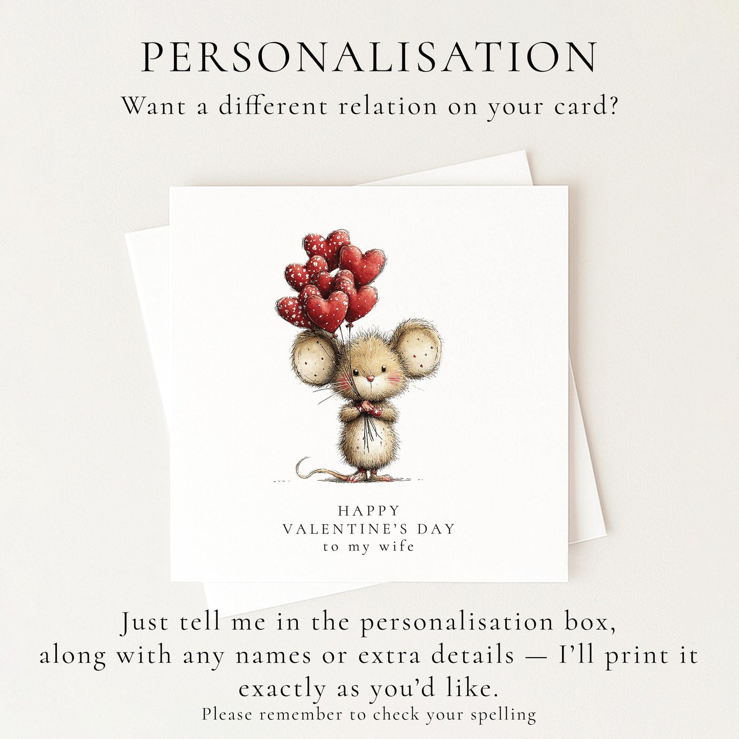 Valentines Wife Card, Cute Mouse Valentine’s Day Card for Wife, Heart Balloon Animal Card, Romantic Cute Wife Card