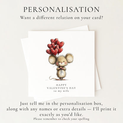 Valentines Wife Card, Cute Mouse Valentine’s Day Card for Wife, Heart Balloon Animal Card, Romantic Cute Wife Card