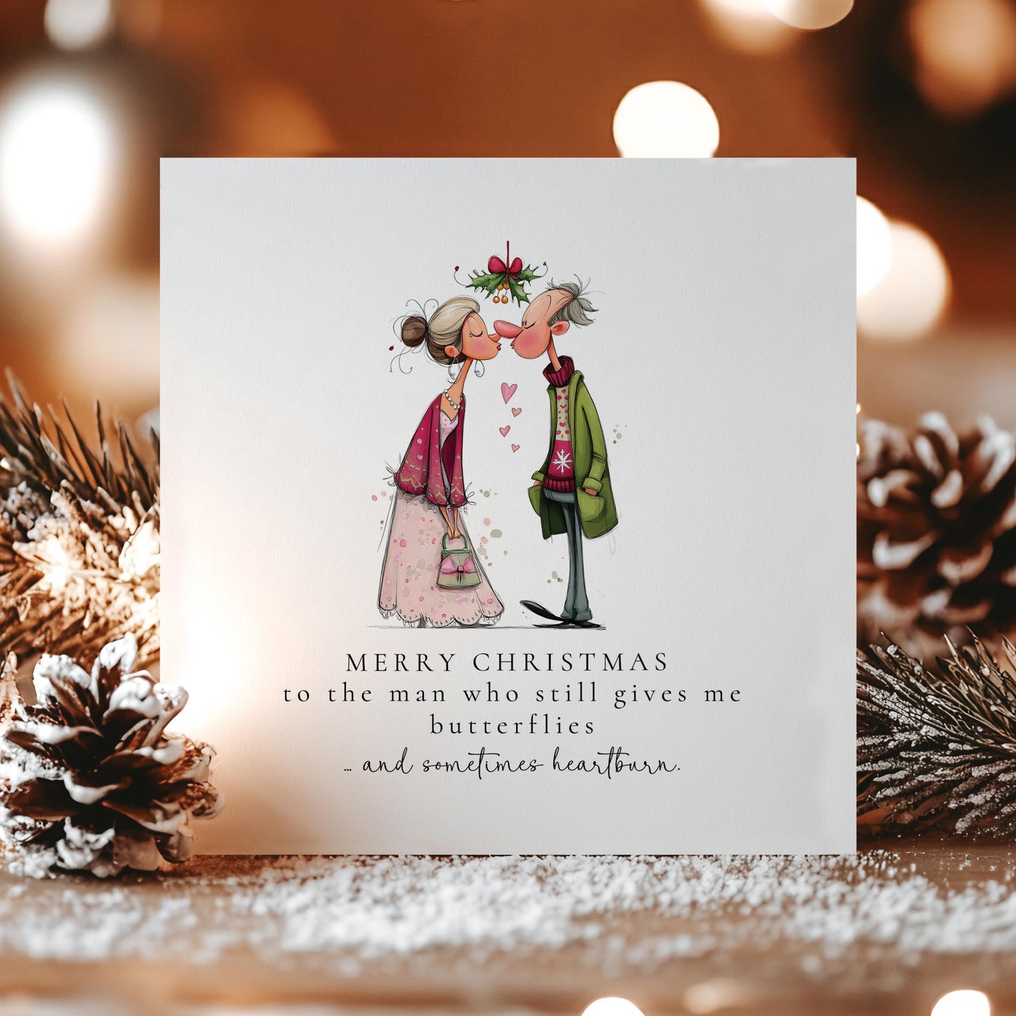 Funny Christmas Card for Husband, Romantic & Humorous Xmas Card for Him, Still Gives Me Butterflies Card, Cute Couple Christmas Card