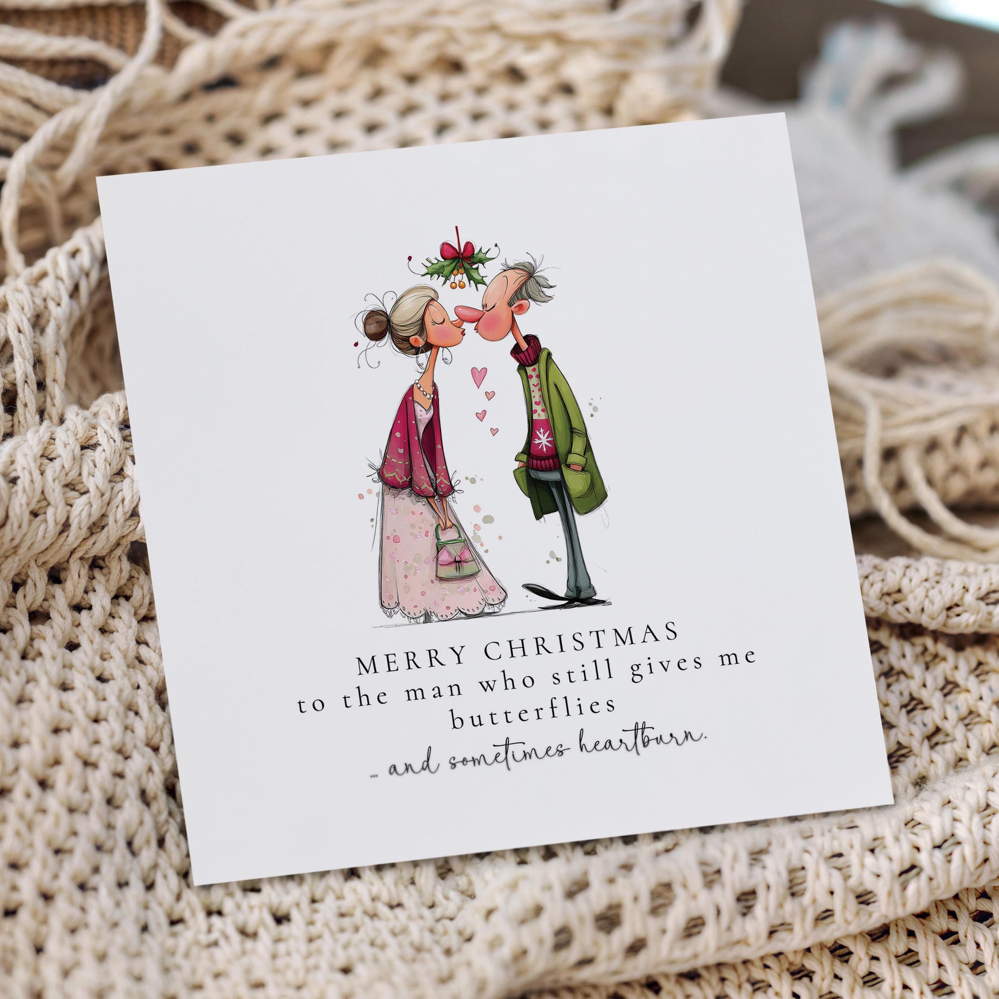 Funny Christmas Card for Husband, Romantic & Humorous Xmas Card for Him, Still Gives Me Butterflies Card, Cute Couple Christmas Card