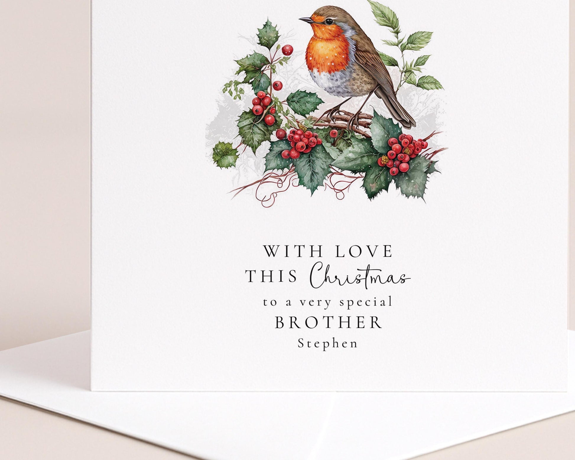 Personalised Brother Christmas Card, Robin Christmas Card for Brother, Special Brother Xmas Card, Custom Name Card