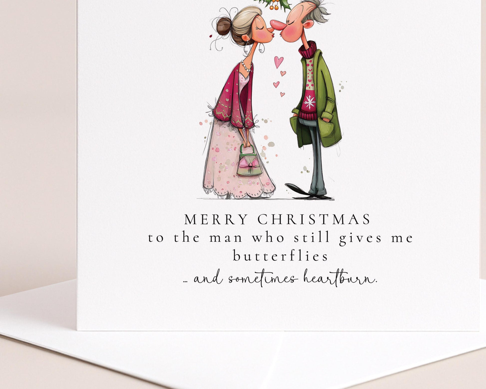 Funny Christmas Card for Husband, Romantic & Humorous Xmas Card for Him, Still Gives Me Butterflies Card, Cute Couple Christmas Card