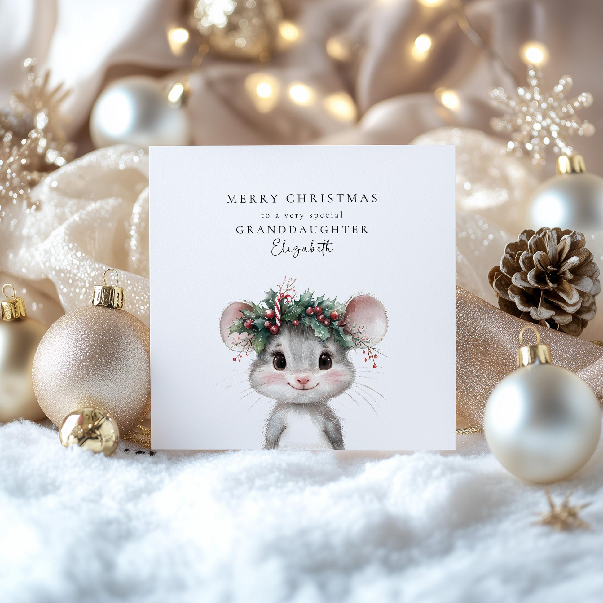 Granddaughter Christmas Card, Personalised Granddaughter Xmas Card, Cute Mouse Card, Custom Name Christmas Card for Girls, Printed Card UK