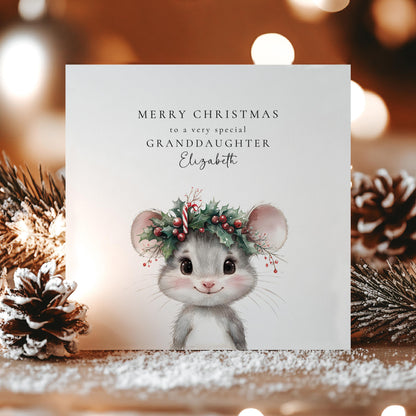 Granddaughter Christmas Card, Personalised Granddaughter Xmas Card, Cute Mouse Card, Custom Name Christmas Card for Girls, Printed Card UK