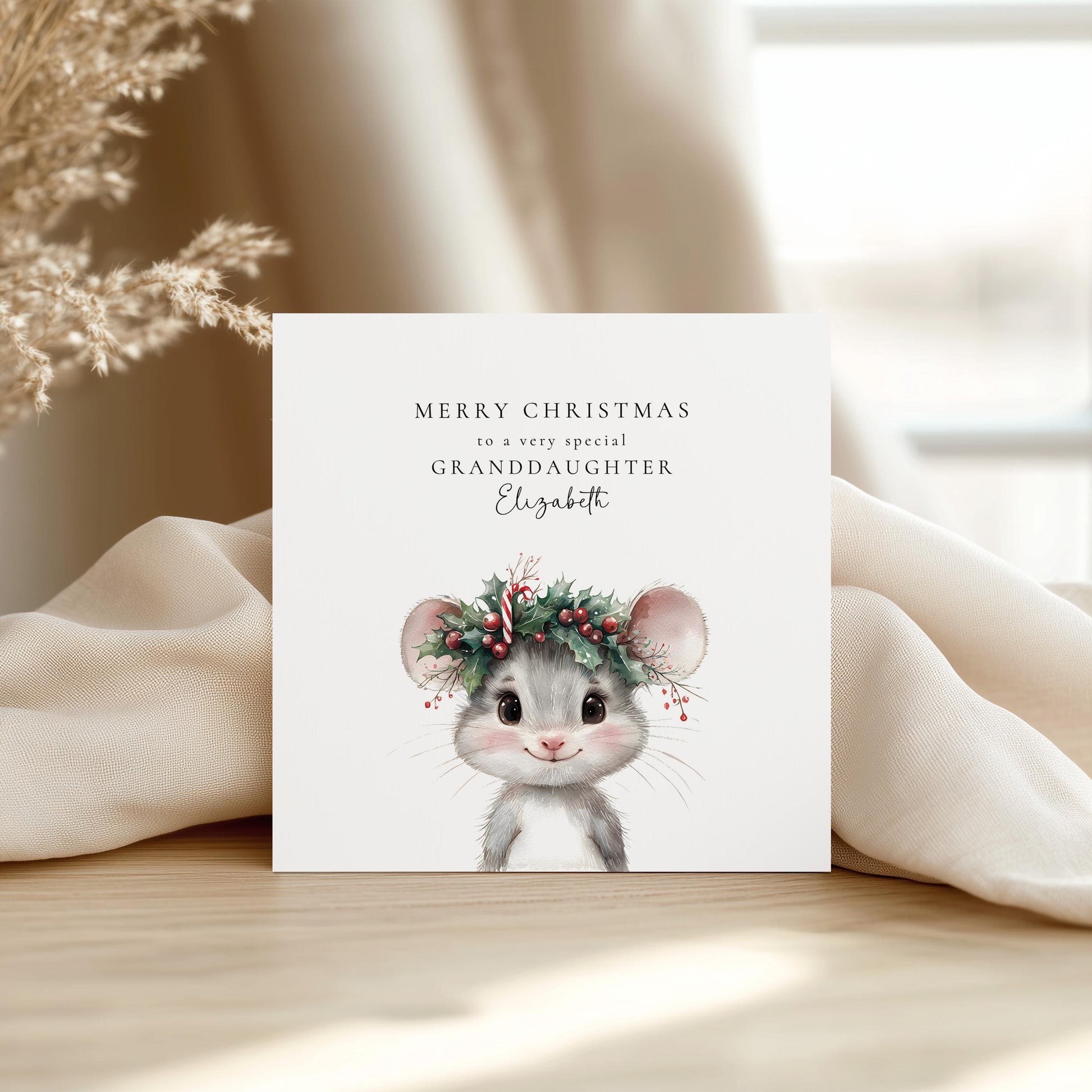 Granddaughter Christmas Card, Personalised Granddaughter Xmas Card, Cute Mouse Card, Custom Name Christmas Card for Girls, Printed Card UK