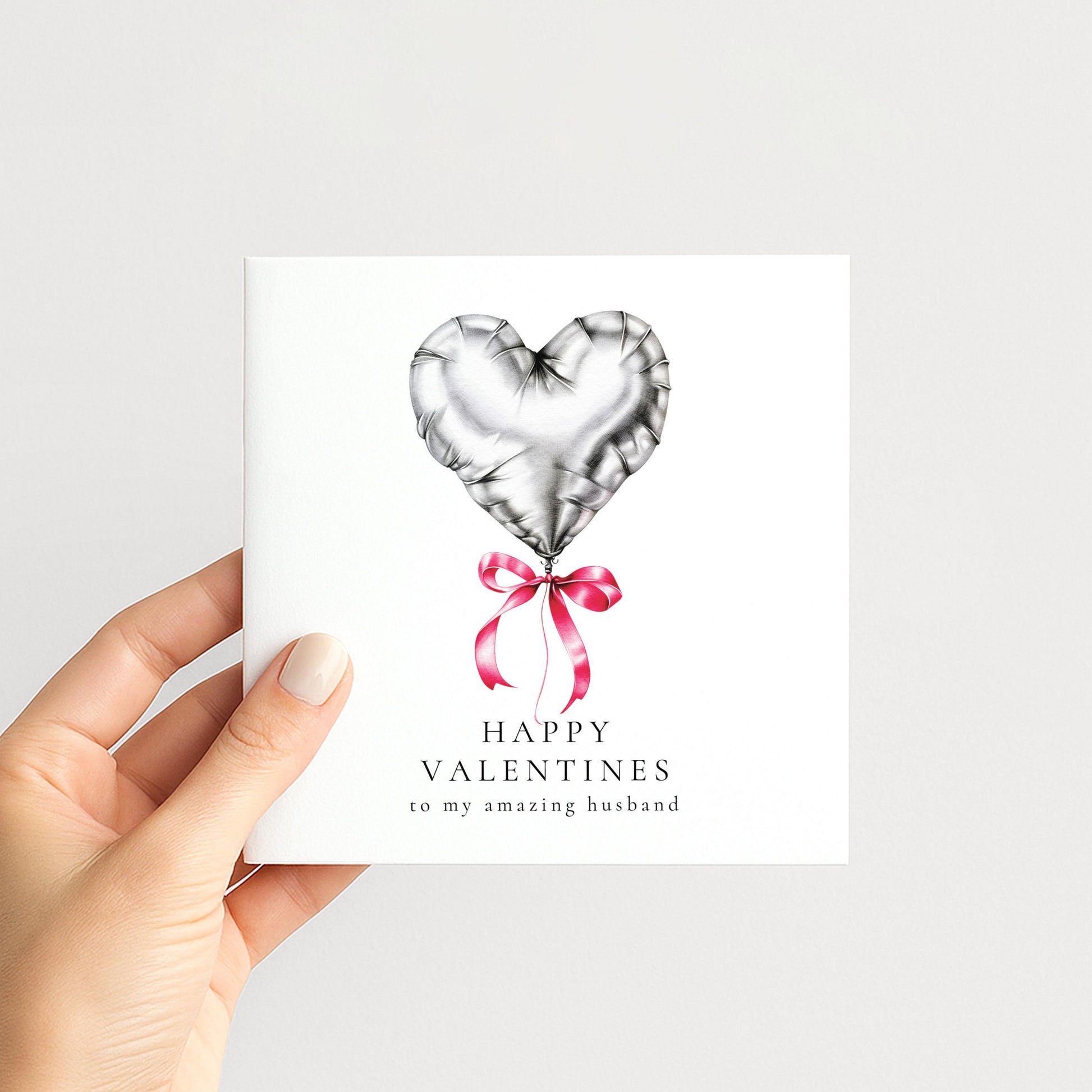 Valentines Card for Husband, Romantic Heart Balloon Card, Personalised Valentine’s Day Card, Printed Card for Amazing Husband