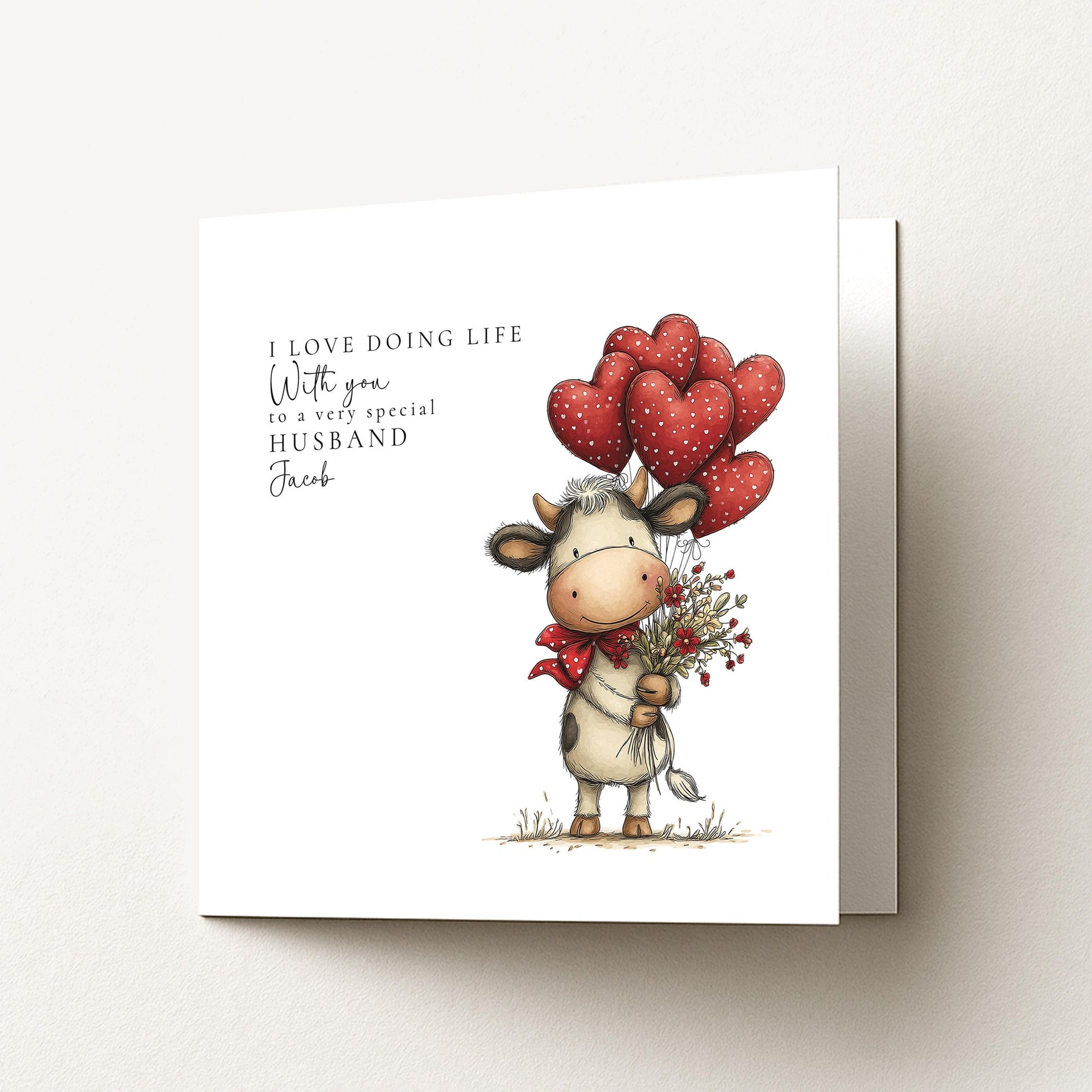 Husband Anniversary Card, I Love Doing Life With You Card, Cute Cow Love Card, Romantic Card from Wife