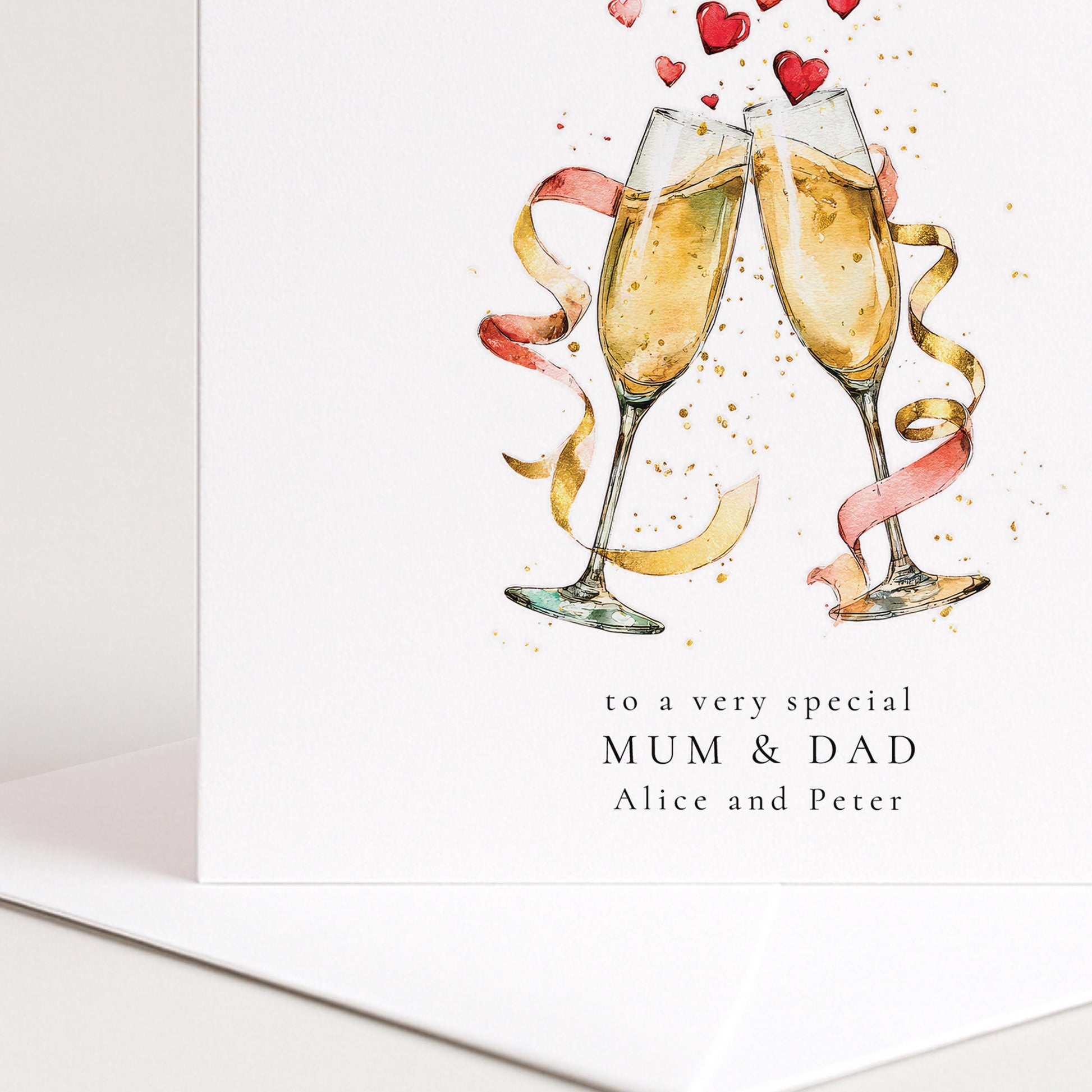 Personalised Anniversary Card for Mum and Dad, Anniversary Card for Parents, Champagne Glasses Card, Custom Names Card