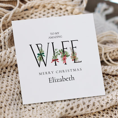 To My Amazing Wife Merry Christmas Card, Personalised Christmas Card for Wife, Elegant Holiday Greeting Card, Festive Gift for Her