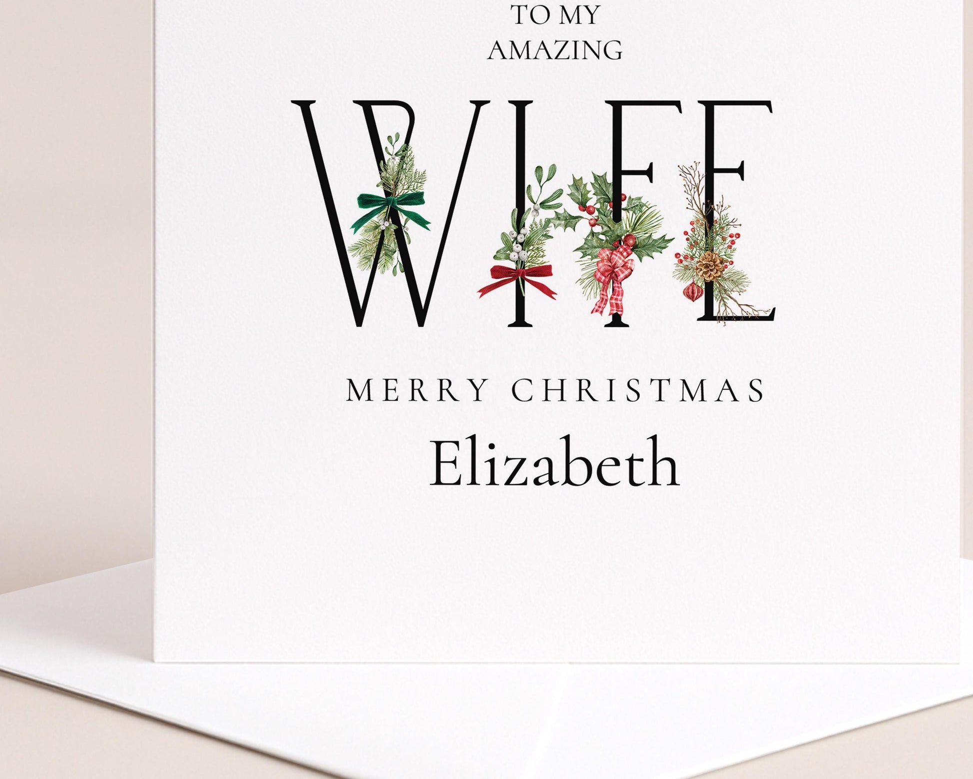 To My Amazing Wife Merry Christmas Card, Personalised Christmas Card for Wife, Elegant Holiday Greeting Card, Festive Gift for Her