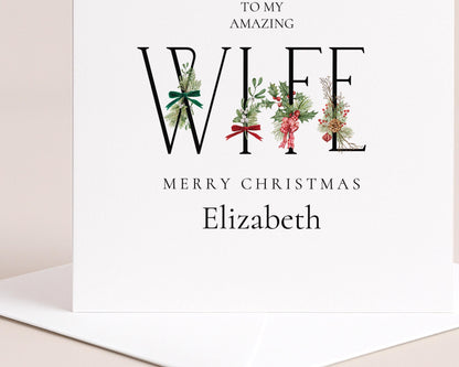 To My Amazing Wife Merry Christmas Card, Personalised Christmas Card for Wife, Elegant Holiday Greeting Card, Festive Gift for Her