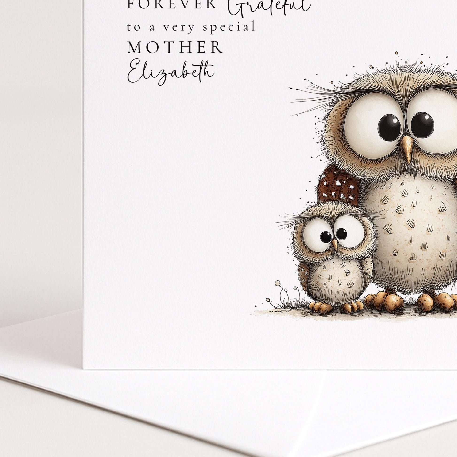 Mother’s Day Card - Personalised Owl & Baby Illustration | Sentimental Mum Gift