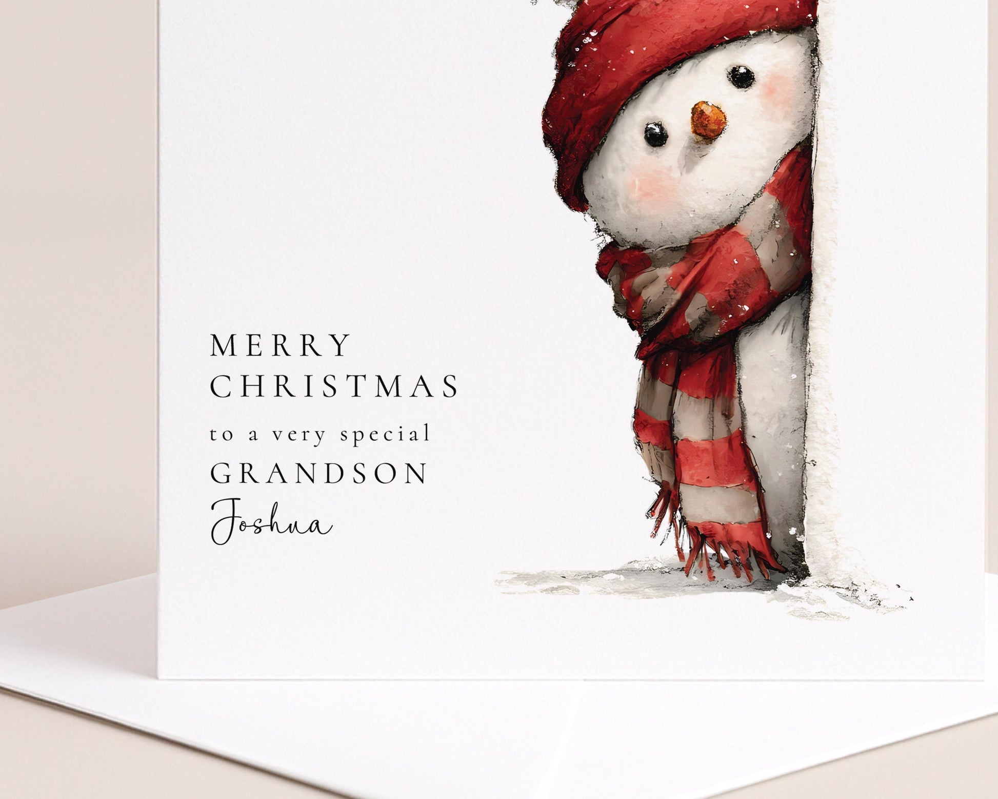 Grandson Christmas Card, Cute Snowman Christmas Card, Personalised Grandson Card, Fun Winter Card for Kids, Custom Name