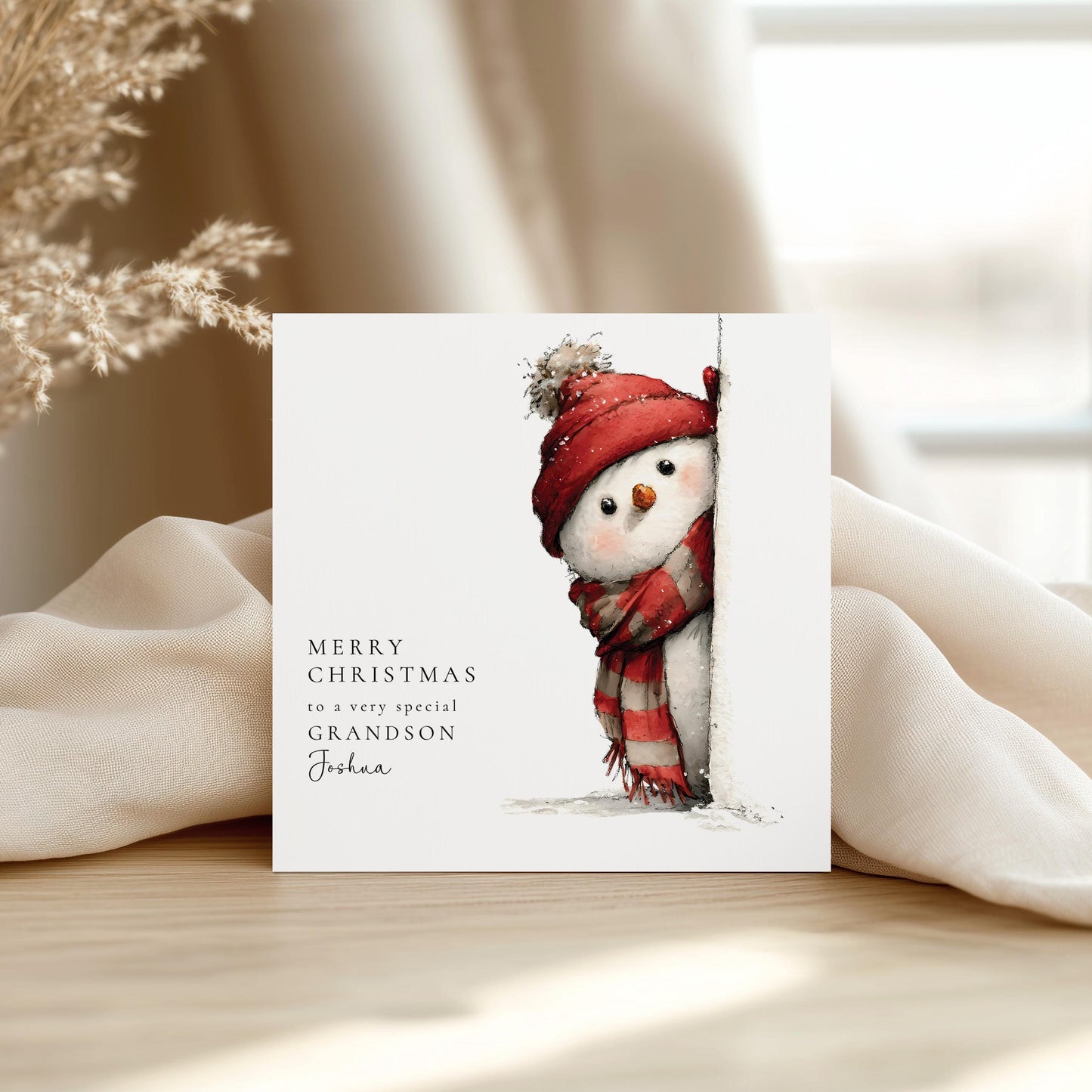 Grandson Christmas Card, Cute Snowman Christmas Card, Personalised Grandson Card, Fun Winter Card for Kids, Custom Name