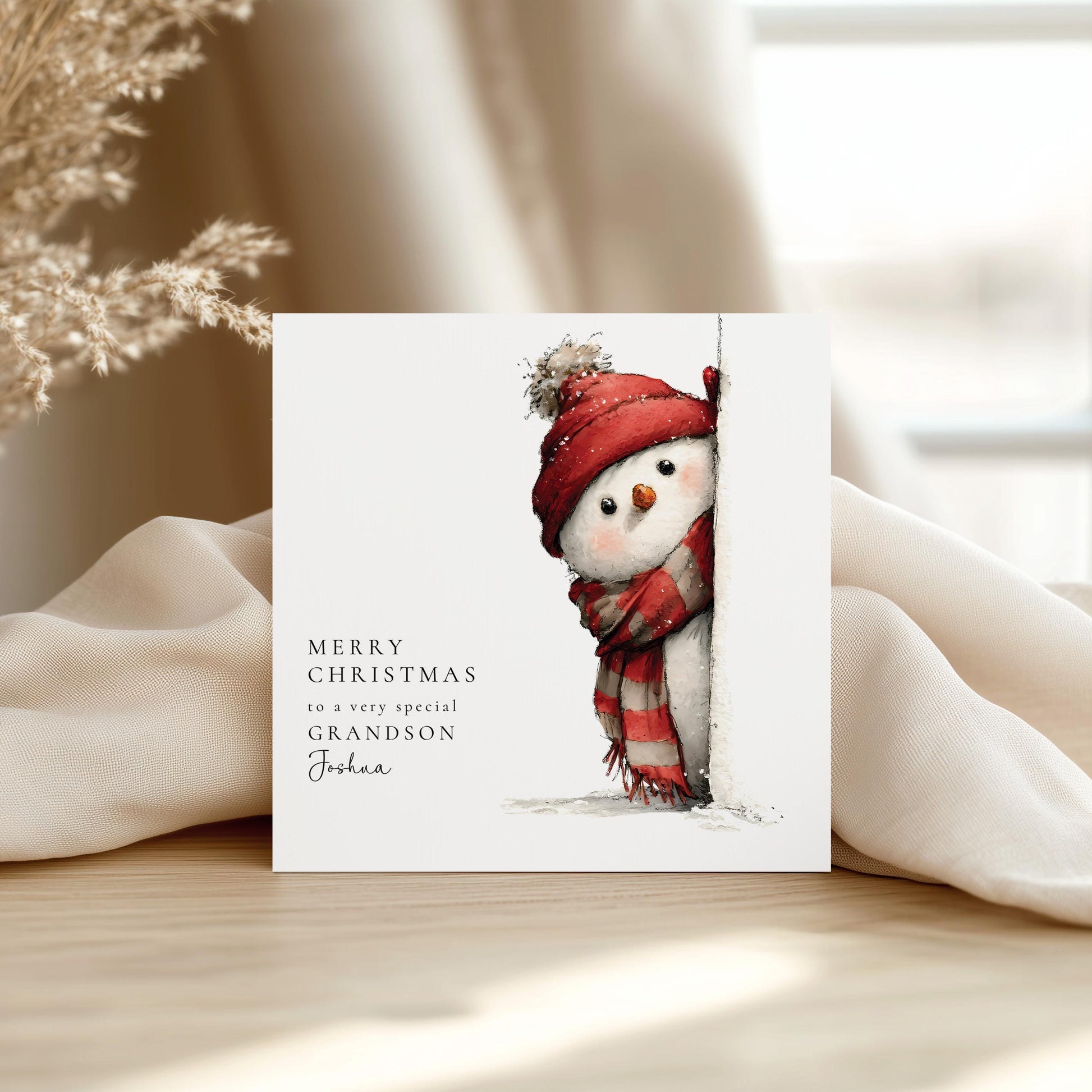 Grandson Christmas Card, Cute Snowman Christmas Card, Personalised Grandson Card, Fun Winter Card for Kids, Custom Name