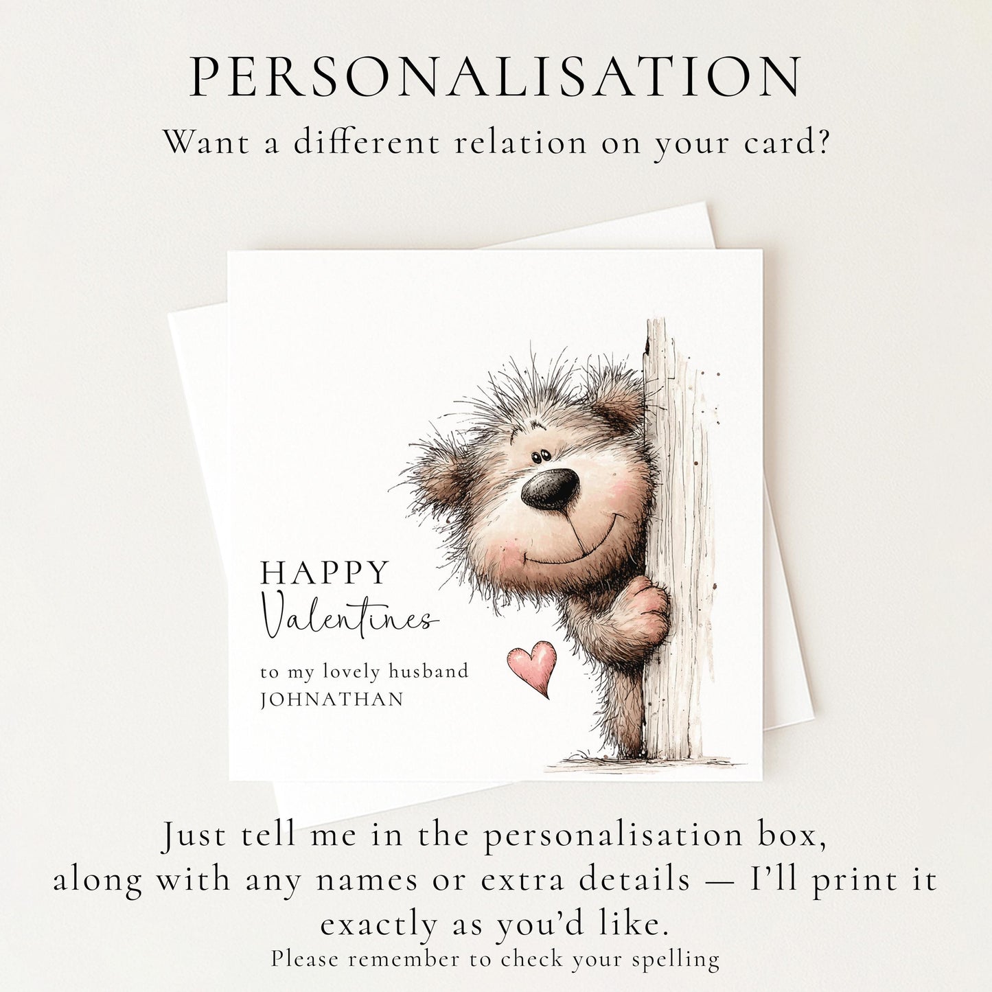 Valentines Card for Husband, Cute Bear Valentine Card, Personalised Husband Valentine’s Day Card, Romantic Printed Card