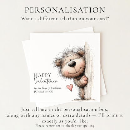 Valentines Card for Husband, Cute Bear Valentine Card, Personalised Husband Valentine’s Day Card, Romantic Printed Card