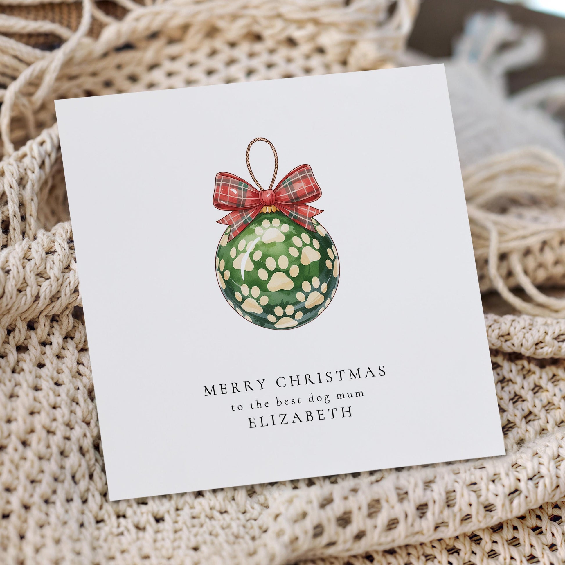 Dog Mum Christmas Card, Personalised Paw Print Bauble Card, Christmas Card from the Dog, Pet Lover Card, Cute Dog Mum Gift Idea