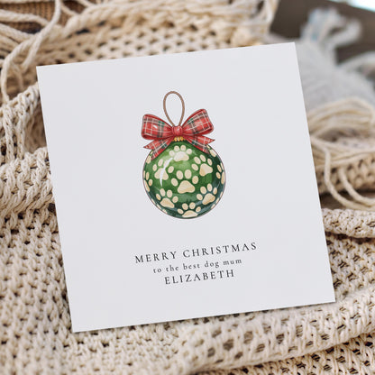 Dog Mum Christmas Card, Personalised Paw Print Bauble Card, Christmas Card from the Dog, Pet Lover Card, Cute Dog Mum Gift Idea