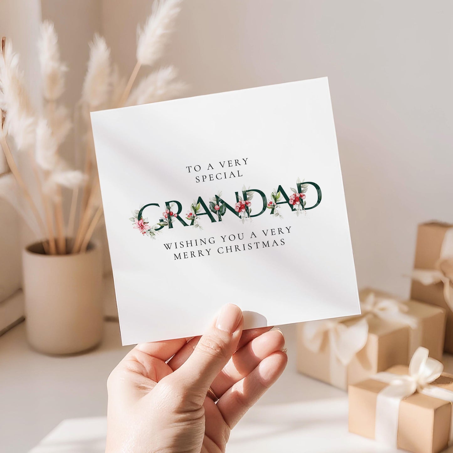 Grandad Christmas Card, To a Very Special Grandad, Festive Floral Christmas Card, Wishing You a Merry Christmas, Christmas Card for Grandad