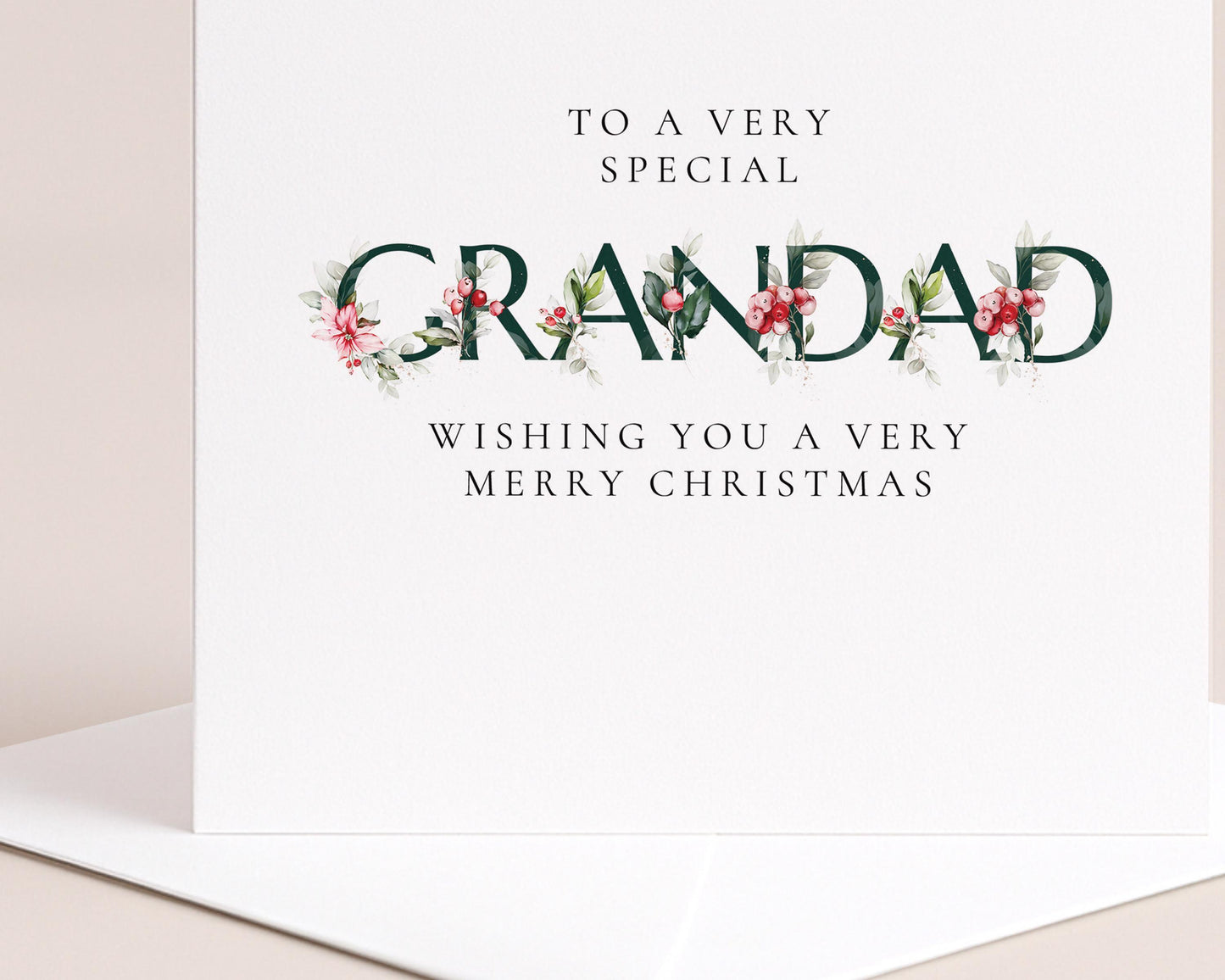 Grandad Christmas Card, To a Very Special Grandad, Festive Floral Christmas Card, Wishing You a Merry Christmas, Christmas Card for Grandad