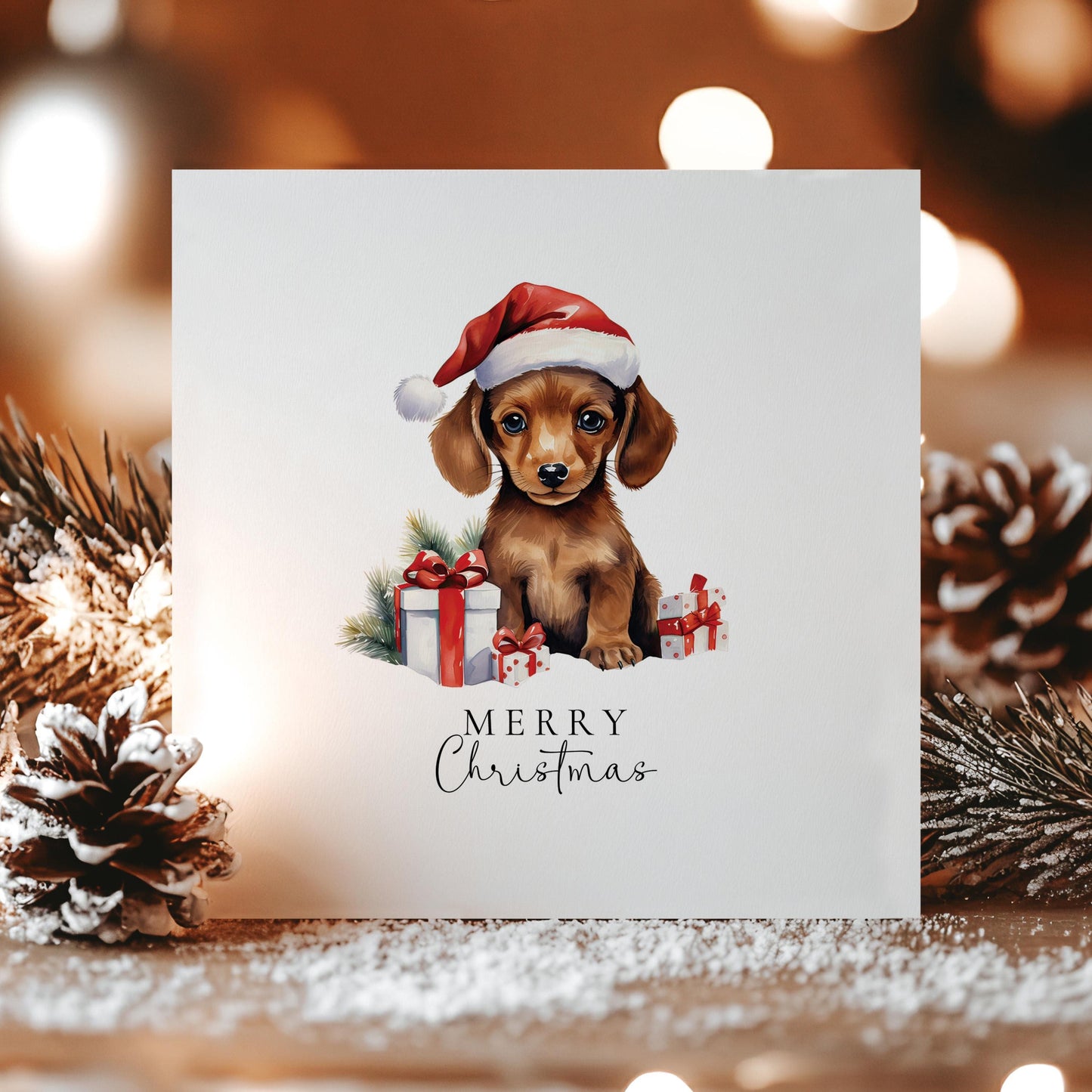 Merry Christmas Dachshund Card, Cute Sausage Dog in Santa Hat, Dog Christmas Card, Christmas Card for Dog Lovers, Festive Pet Greeting