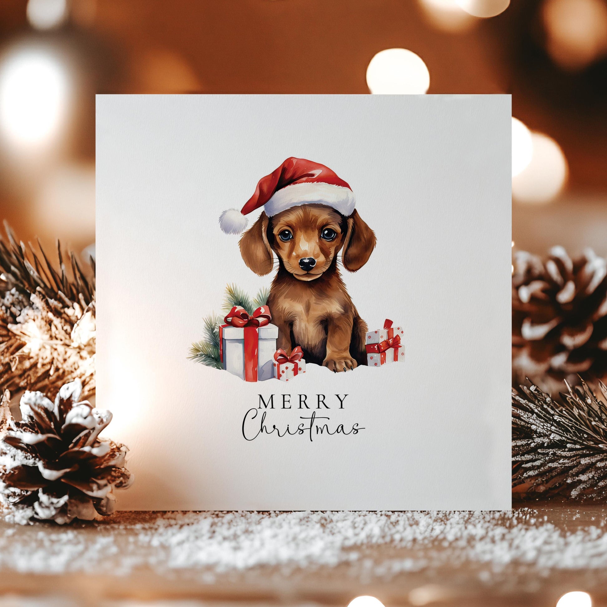 Merry Christmas Dachshund Card, Cute Sausage Dog in Santa Hat, Dog Christmas Card, Christmas Card for Dog Lovers, Festive Pet Greeting