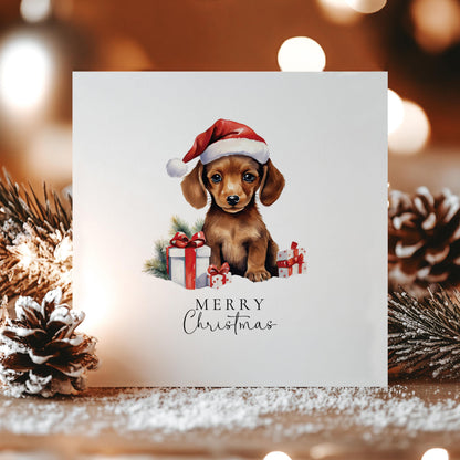 Merry Christmas Dachshund Card, Cute Sausage Dog in Santa Hat, Dog Christmas Card, Christmas Card for Dog Lovers, Festive Pet Greeting
