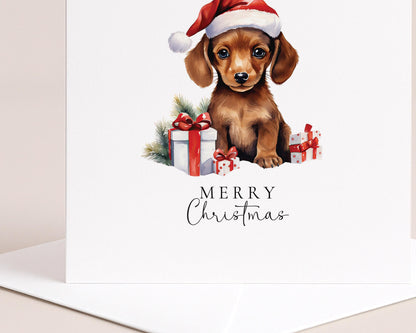Merry Christmas Dachshund Card, Cute Sausage Dog in Santa Hat, Dog Christmas Card, Christmas Card for Dog Lovers, Festive Pet Greeting