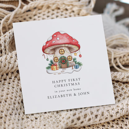 First Christmas in New Home Card, Personalised New Home Christmas Card, Toadstool Mushroom House Card, Printed & Posted Keepsake
