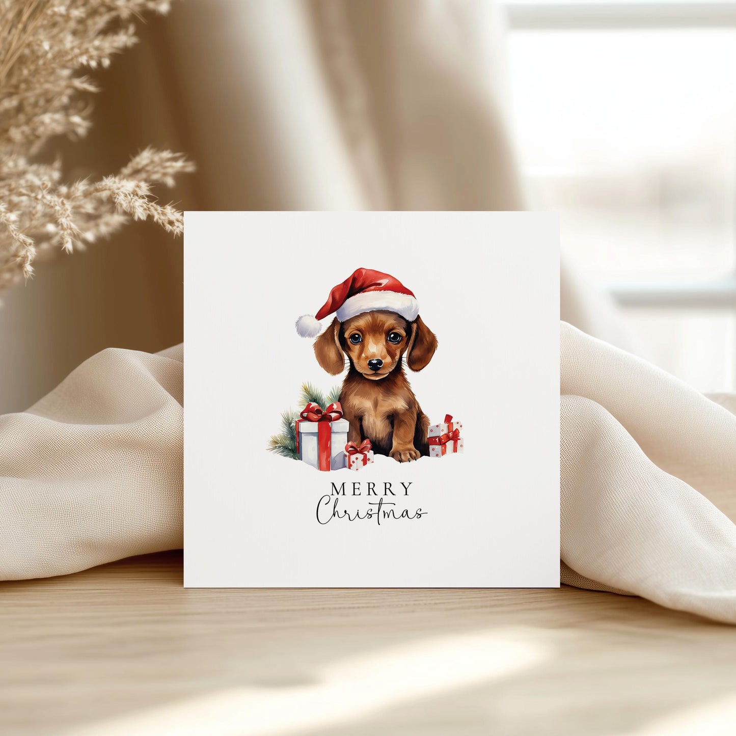 Merry Christmas Dachshund Card, Cute Sausage Dog in Santa Hat, Dog Christmas Card, Christmas Card for Dog Lovers, Festive Pet Greeting